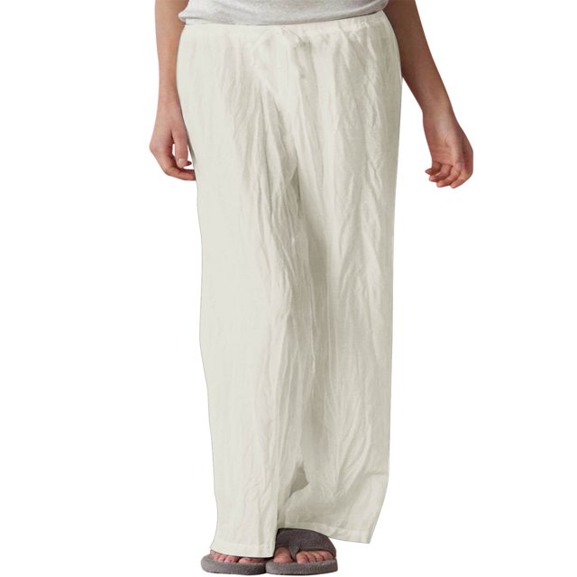 Gibobby Size 14 Pantalones de pierna ancha sueltos casuales de lino y algodón de verano para mujer Cordón (White, M)