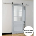thumbnail image 3 of Sturdy Barn Door Frosted Glass | Veregio 7339 Matte Grey | 6.6FT Rail Hangers Heavy Hardware Set | Solid Panel Interior Doors-32" x 84"-Silver Rail, 3 of 6