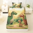 thumbnail image 3 of Feelyou Kawaii Family Dino Twin Sheet Sets for Kids, Sunshine Wildlife Bedding, Green Orange, 3-Piece, 3 of 5