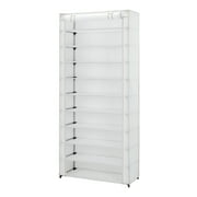 Mainstays 10 Shelf Organizer Shoe Rack with Cover to Hold 30 Pair Shoes, White