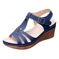 thumbnail image 5 of Rokment Orthopedic Platform Wedges Gladiator Dress Sandals for Women Ladies 2026 Summer Vintage Leather Hollow out Chunky High Heeled Dressy Sandals Navy Size 6.5, 5 of 6