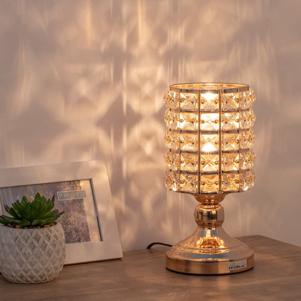 Oumilen Gold Crystal Table Lamp, Small Decorative Bedside