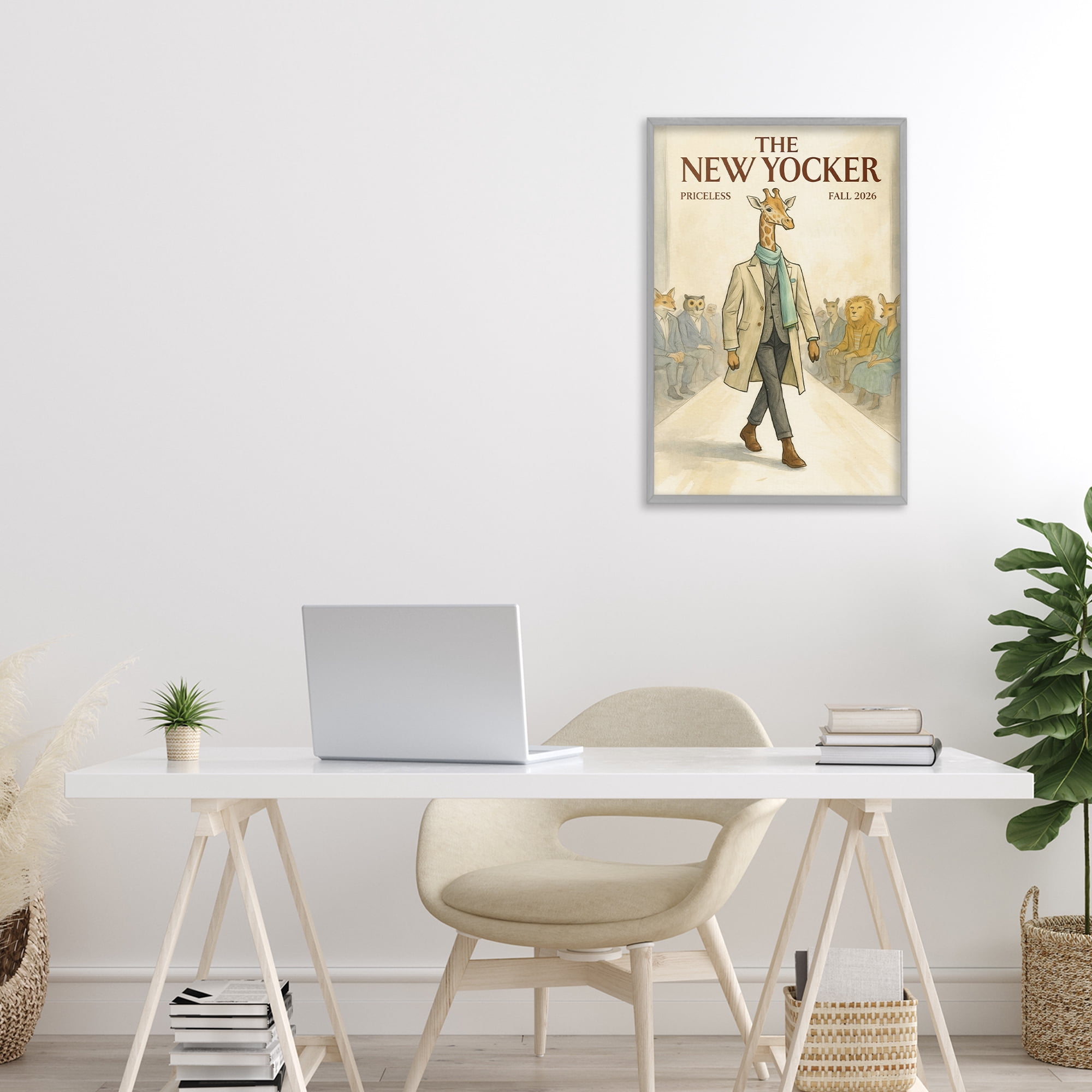 Stupell Industries New Yocker Giraffe Model Gray Framed Giclee Art, design by Grotto Studios