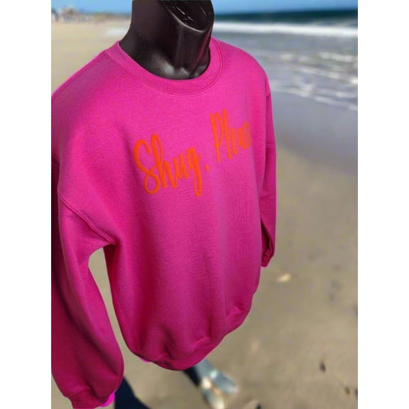 Hot Pink and Orange Puff, Show Your Southern Side with Shug, Please (R) Unisex Crew Neck Sweatshirt