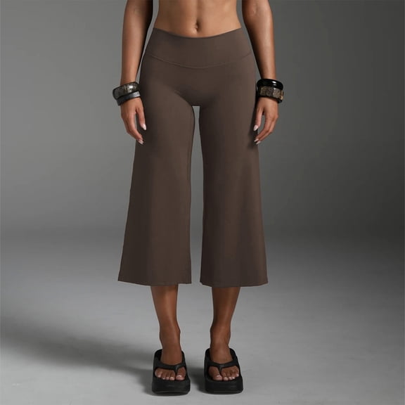 Yuhangmm Women's Pants, Casual Capri Pants for Women with High Waist and Flexible Stretch Everyday and Wear Comfortable Straight Leg Trousers for Gym Yoga Running and Travel Brown L