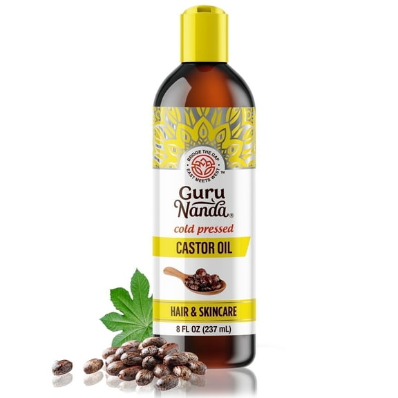 GuruNanda Castor Oil - 100% Pure, Cold Pressed & Hexane Free for Hair, Nails Eyebrows & Eyelashes - Skin Moisturizer - 8 oz
