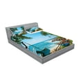 thumbnail image 2 of Ambesonne Beach Fitted Sheet & Pillow Sham Set, Tropical Ocean Scenery, Queen, Green and Blue, 2 of 2