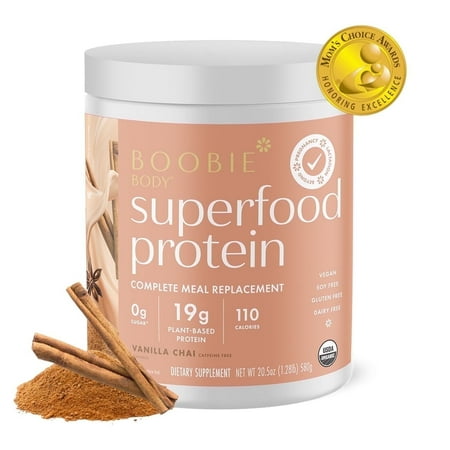 Boobie Body Organic Superfood Plant-Based Protein Shake, Vanilla Chai, [21.3oz, 1 Tub]