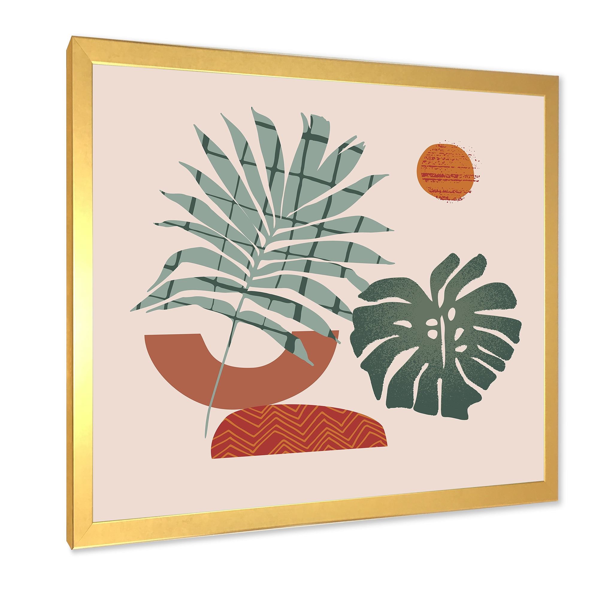 Designart 'Sun and Moon Shapes In Retro Green & Terracotta Tone' Modern Framed Art Print
