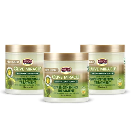 African Pride Olive Miracle Anti-Breakage Crème (3 Pack) - Contains Olive & Tea Tree Oil to Help Stop Breakage Split Ends & Hair Dryness 6 oz
