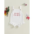 thumbnail image 2 of SUNSIOM Baby Girl Knit Romper Sleeveless Square Neck Letter Print Ruffle Bodysuit Newborn Overalls, 2 of 7