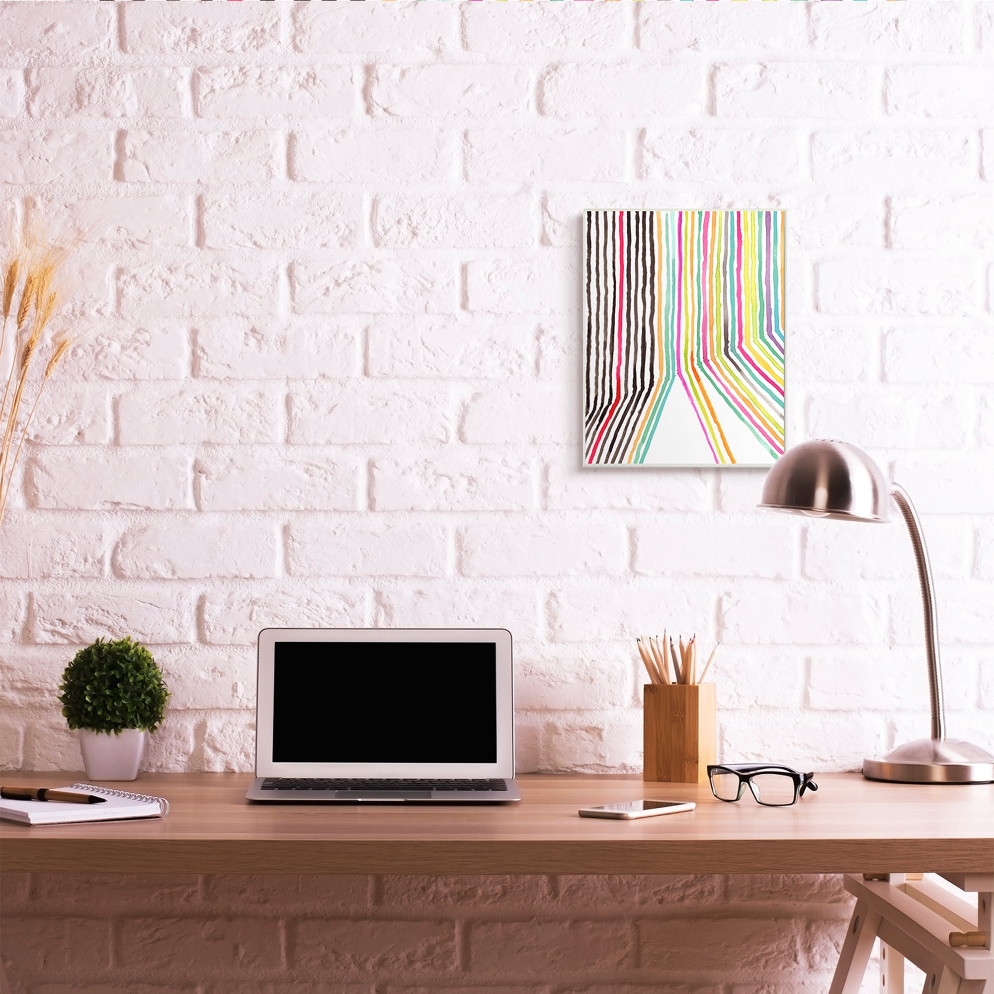 Stupell Industries Asymmetrical Line Breaks Between Fold Vibrant Rainbow Abstract Painting Unframed Art Print Wall Art, 13 x 19