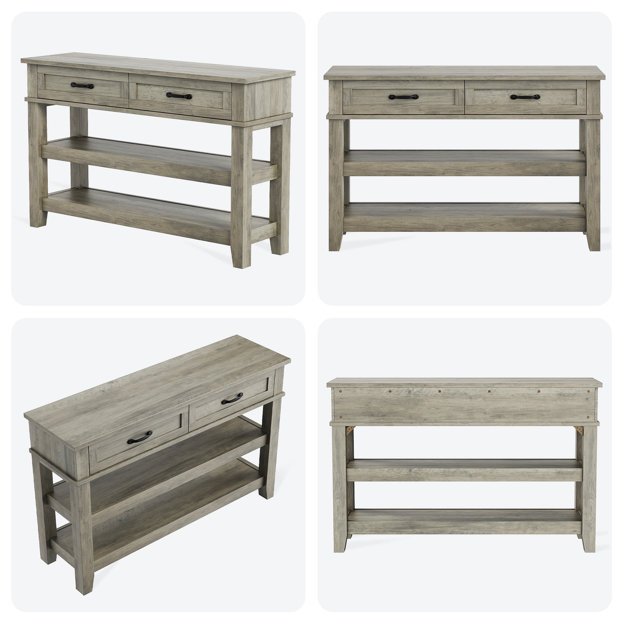 Farmhouse Console Table, Rustic Entryway Table with 2 Drawers and 2 Shelves, Wood Sofa Table Entryway Desk for Hallway, Vintage TV Stand for Living Room Bedroom