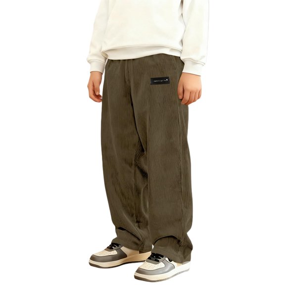 Dmsael Boys Corduroy Casual Pants Fashion Loose Fit Wide Leg Pants Straight Sweatpants Elastic Waist Drawstring (Brown,5-6 Years)