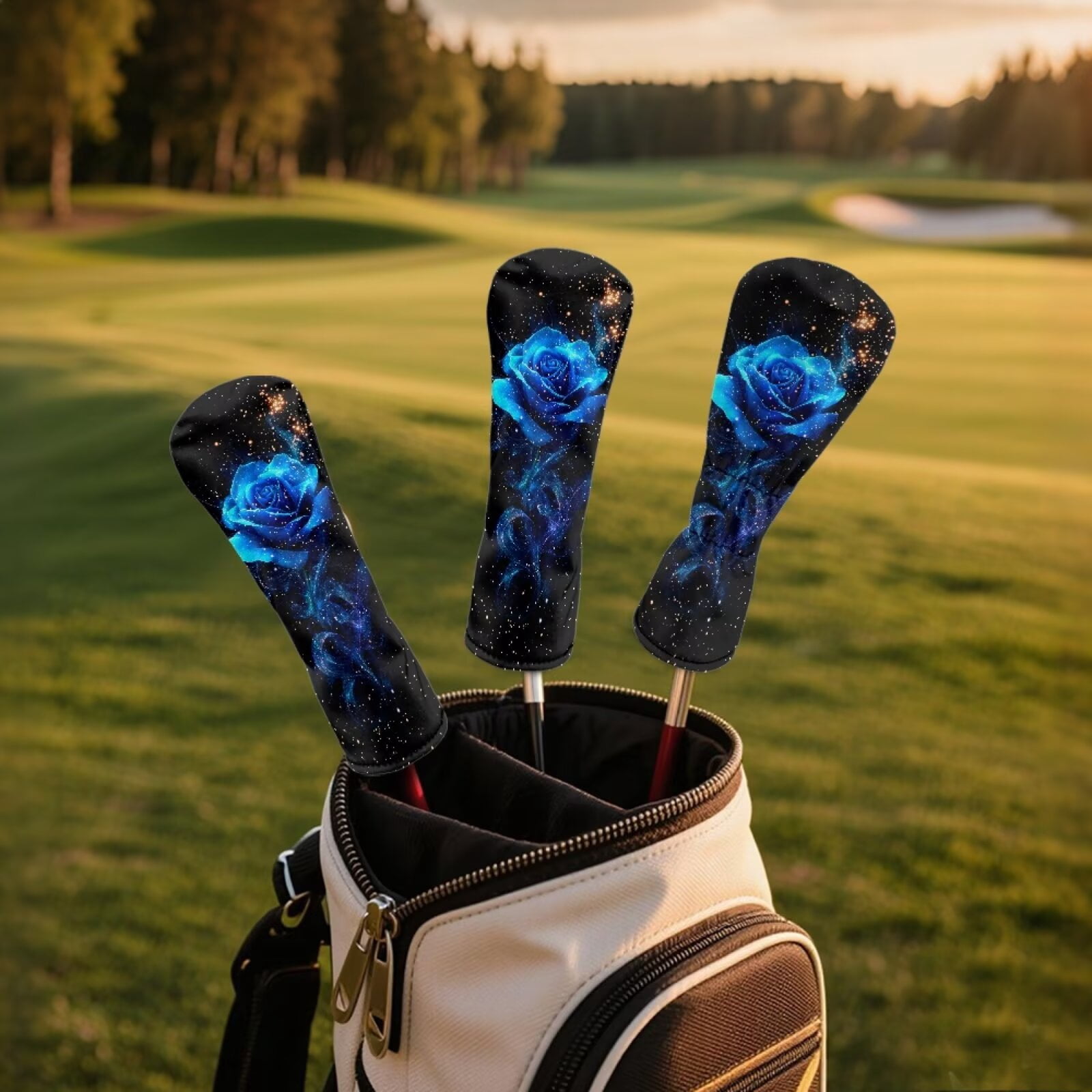 Uorisanigo Golf Club Driver/Fairway Wood/Hybrid Headcovers PU Leather Blue Rose Head Cover, 3 PCS Set Headcovers for Club Protective, Wrinkle-Resistant Essential Golf Accessories