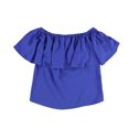 thumbnail image 1 of bar III Womens Ruffled Off the Shoulder Blouse, Blue, Medium, 1 of 2