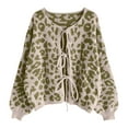 thumbnail image 4 of larppty Womens Y2k Bow Tie Front Cardigan Sweaters Oversized Fall Open Front Leopard Print Cardigans Cute Loose Knit Coats (Green, XL), 4 of 5