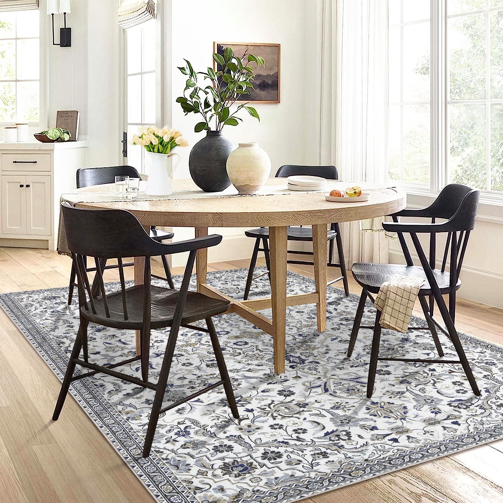HOMERRY 10' x 13' Area Rug for Living Room Washable Indoor Bedroom Vintage Floral Carpet for Floor Decoration, Gray/Green