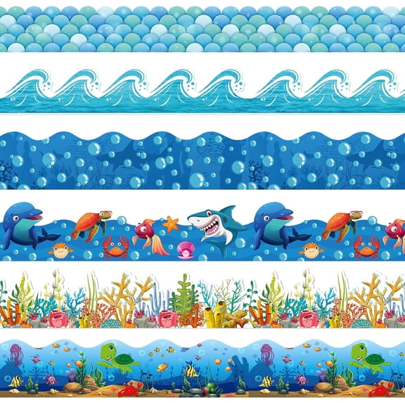 Borders for Bulletin Board Decoration, 118 ft Ocean Theme Scalloped Trim Classroom Bulletin Board Borders for School Office Whiteboard Wall Poster Chalkboard Decor