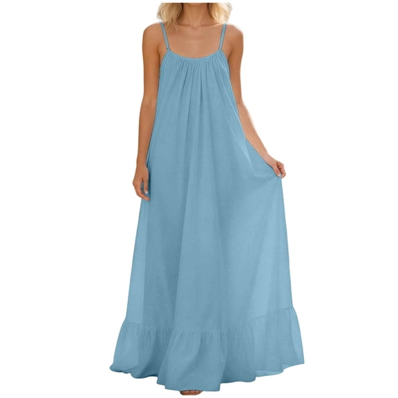 Kvture Low Back Dress for Women Backless Cami Dresses Summer Lounge Solid Color Sleeveless Long Sundresses with Back Tie Blue