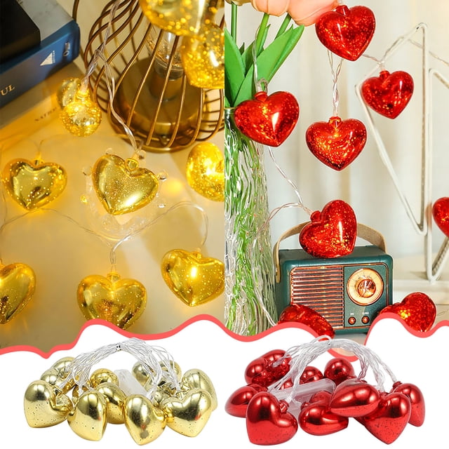 Fiudx Guirnalda de Luces Led con Forma de Corazón para San Valentín, Alambre de Cobre Flexible, Diseño En Forma de Corazón, Decoración para Bodas, Uso En Interiores y Exteriores, Ambiente Romántico,