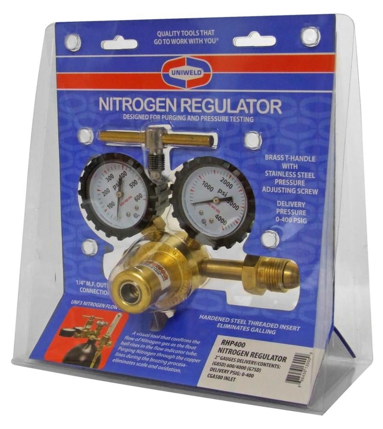 RHP400 Nitrogen Regulator with 0-400 PSI Delivery Pressure, CGA580 Inlet Connection and 1/4-Inch Male Flare Outlet Connection