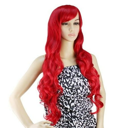 Chin Length Curly Wig - AGPtek 32 inch Heat Resistant Curly Wavy Long Cosplay Wigs - Bright Red
