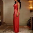 thumbnail image 3 of Morttic Women's Elegant Sleeveless Satin Cowl Neck Wide Leg Jumpsuit – Solid Color Slim Fit Formal Party Outfit Red，S, 3 of 4