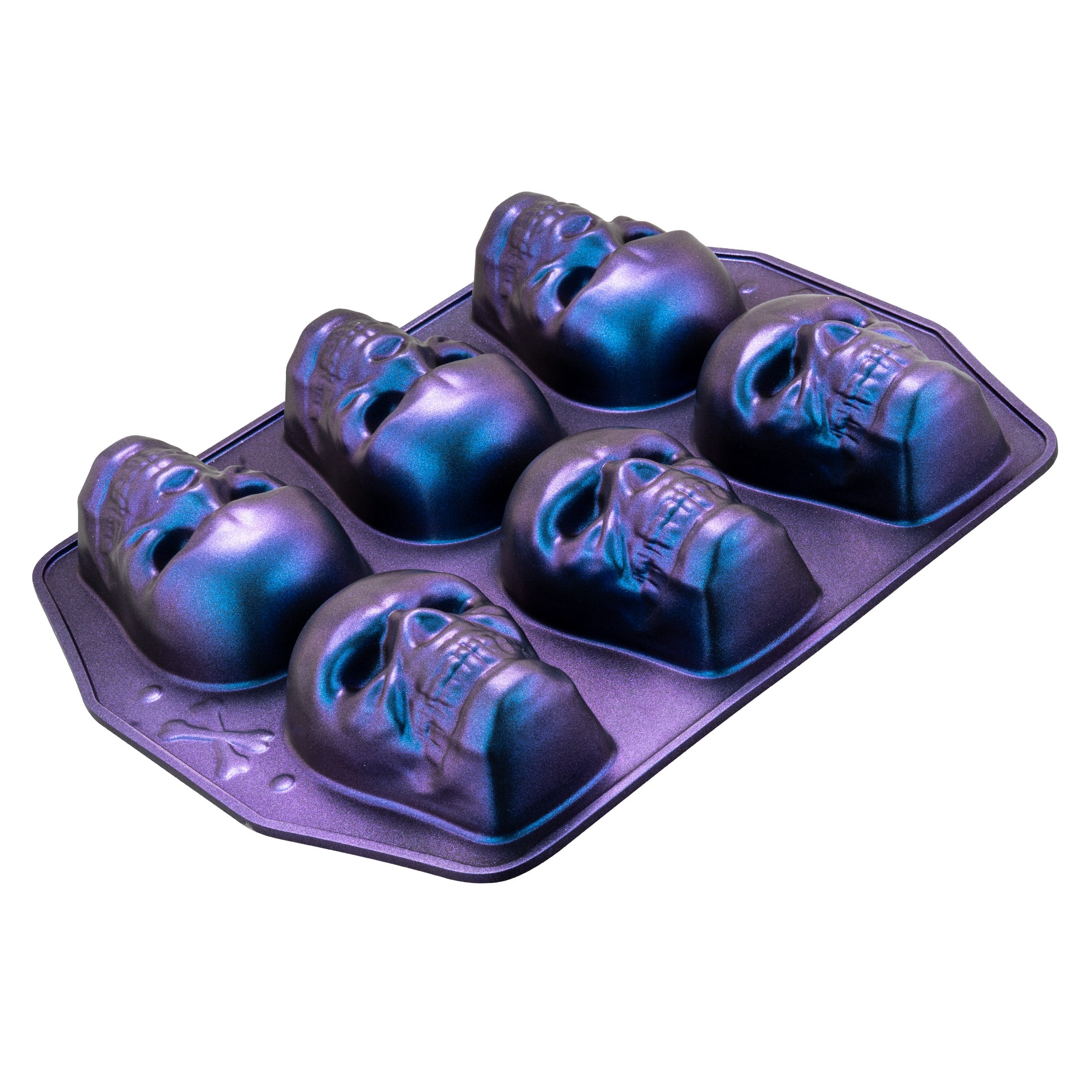 Way to Celebrate, Skull Cast Aluminum 6-Cavity Baking Pan, Iridescent