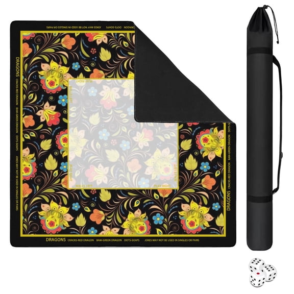 Floral Mahjong Mat with Rules, 31.5*31.5in Anti Slip American Mahjong Mat for Table, Noise Reduction, Neoprene Mah jongg Mats with Carrying Bag & 3 Dices, Mahjong Set Gift, Board Tile Games Mats