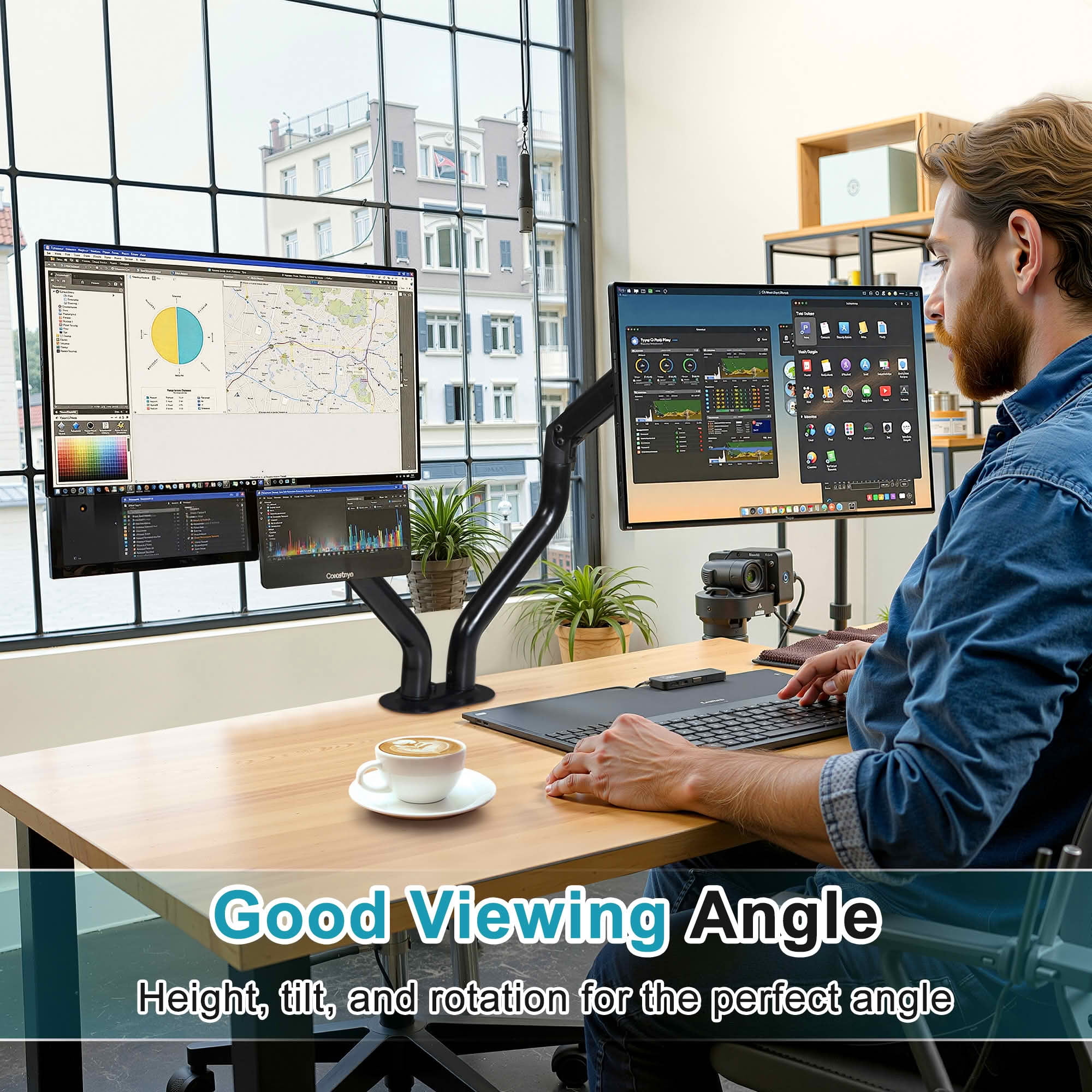 MAYEERTY Dual Monitor Counterbalance Desk Mount for 17-32" Screens, Swivel & Height Adjustable Dual Monitor Stand
