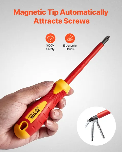 12-Piece Insulated Screwdriver Set for Electricians,1000V Rated with Magnetic Phillips and Slotted Tips,Includes Insulated and Diagonal Pliers