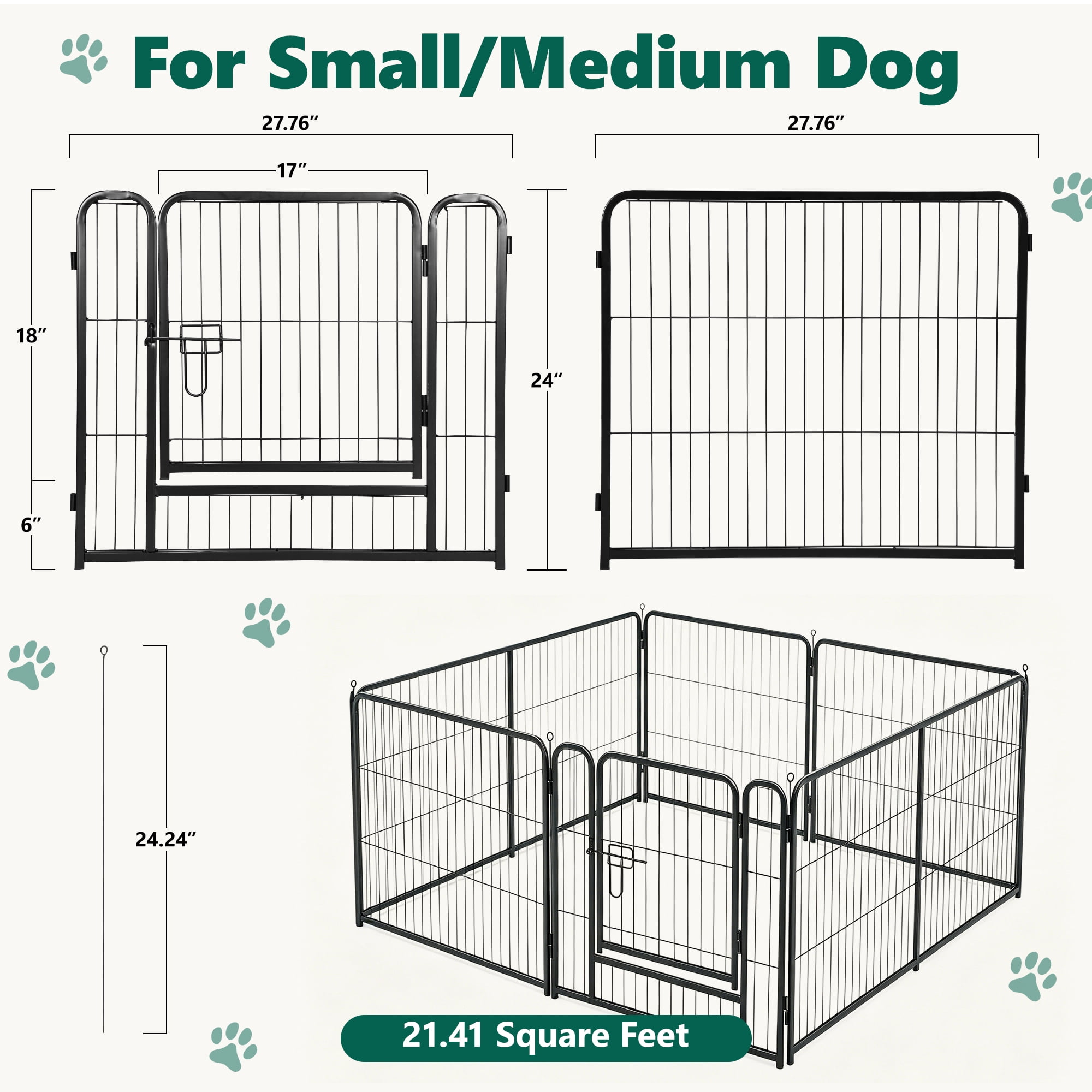 WLLJOY Dog Playpen, 24 Inch 8 Panels Heavy Duty Metal Pet Fence for Indoor/Outdoor, Large Dog Exercise Pen for RV Camping/Yard/Garden, Black