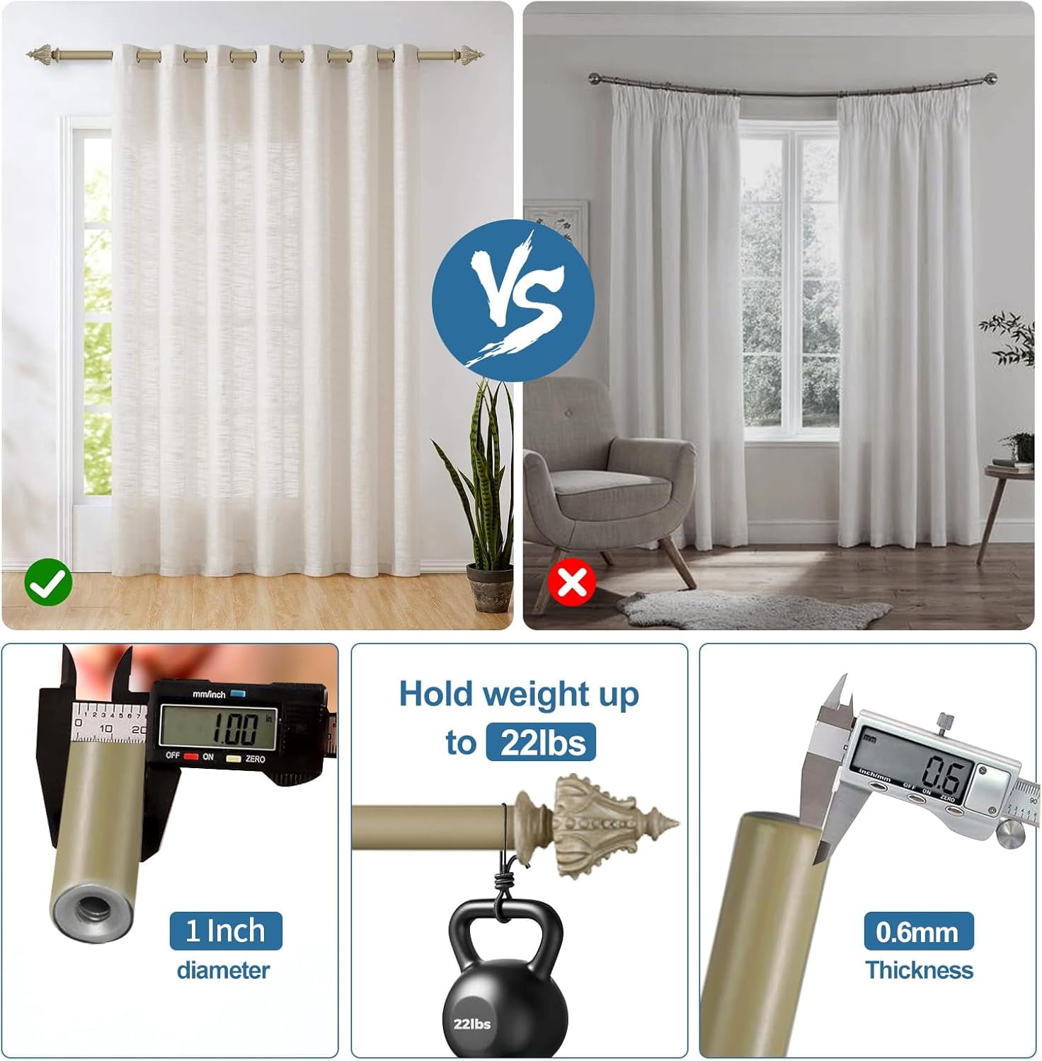 Urbanest Adjustable Single Curtain Rod Set Regale Finials – 1 - Inch Diameter, With Cottage Rod, 28–48 Inches