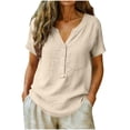 thumbnail image 6 of Miqool Women's Cotton Linen Blend Blouses Summer Short Sleeve V-Neck Shirts Casual Loose Fit Tunic Tops with Pocket, 6 of 9