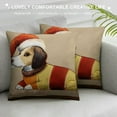 thumbnail image 3 of PHYHOO  Merry Christmas Decorative Soft Sherpa and Velvet Printed Throw Pillow Cover with Puppy, Lamp Cushion Covers for Couch Sofa, Beige, 3 of 5