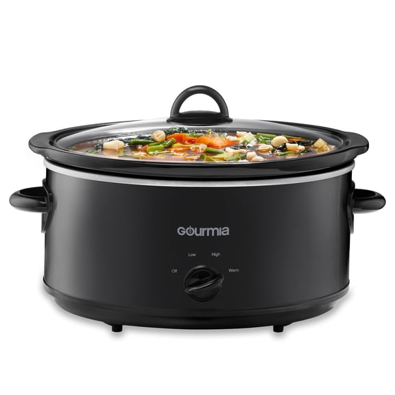 Gourmia 6 Qt Slow Cooker, Manual Crock Pot, 3 Heat Settings, Black