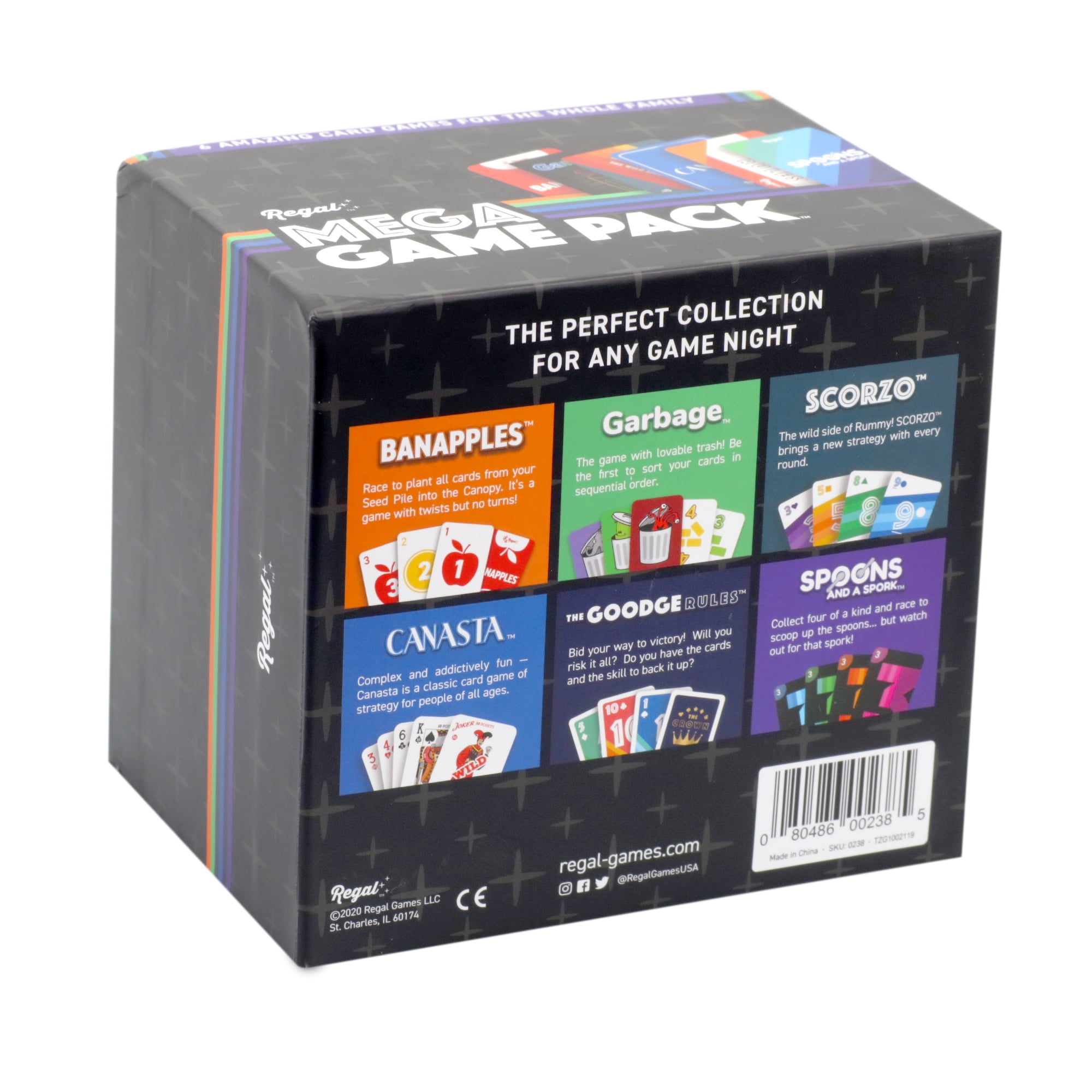 Regal Games, Mega Game Pack, 6 Card Games- ScorZo, The Goodge Rules, Banapples, Spoons and a Spork, Garbage, and Canasta - for Family Gatherings & Game Nights