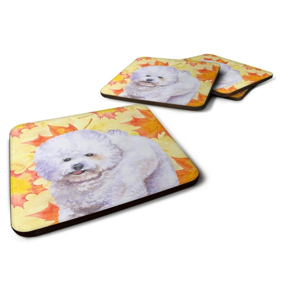 Bichon Frise Fall Foam Coaster Set of 4 Yellow