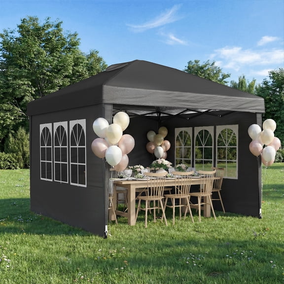 CANVORA 10x10 FT Pop Up Canopy Tent with 4 Removable Sidewalls, Waterproof UV50 with Mosquito Netting for Backyard, Party, Wedding & Commercial Use,Black