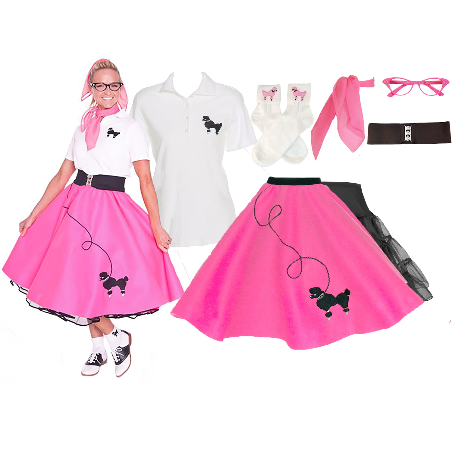 Girls 50s Grease Lightning Poodle Skirt and Blouse Fancy Dress Costume Age 4-6 