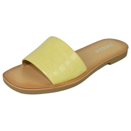 Soda Shoes Women Flip Flops Basic Plain Sandals Casual Slide Slippers Johana-S Crocodile Yellow 6.5
