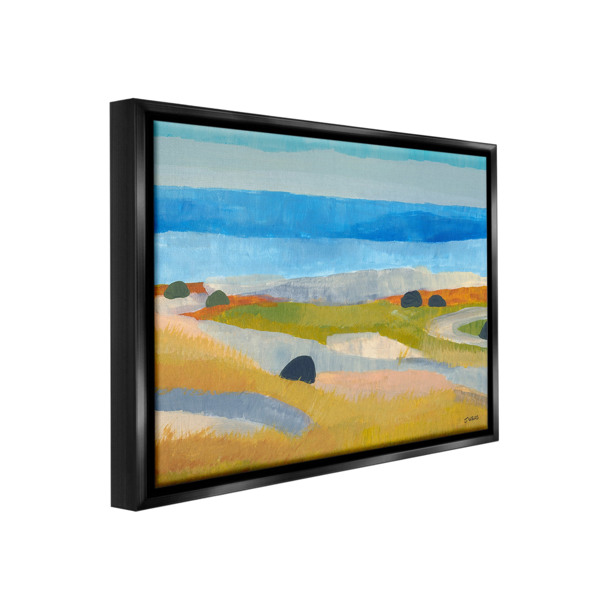 Stupell Industries Abstract Grassland & Beach Landscape Painting Black Floater Framed Canvas Art Print Wall Art, 21 x 17