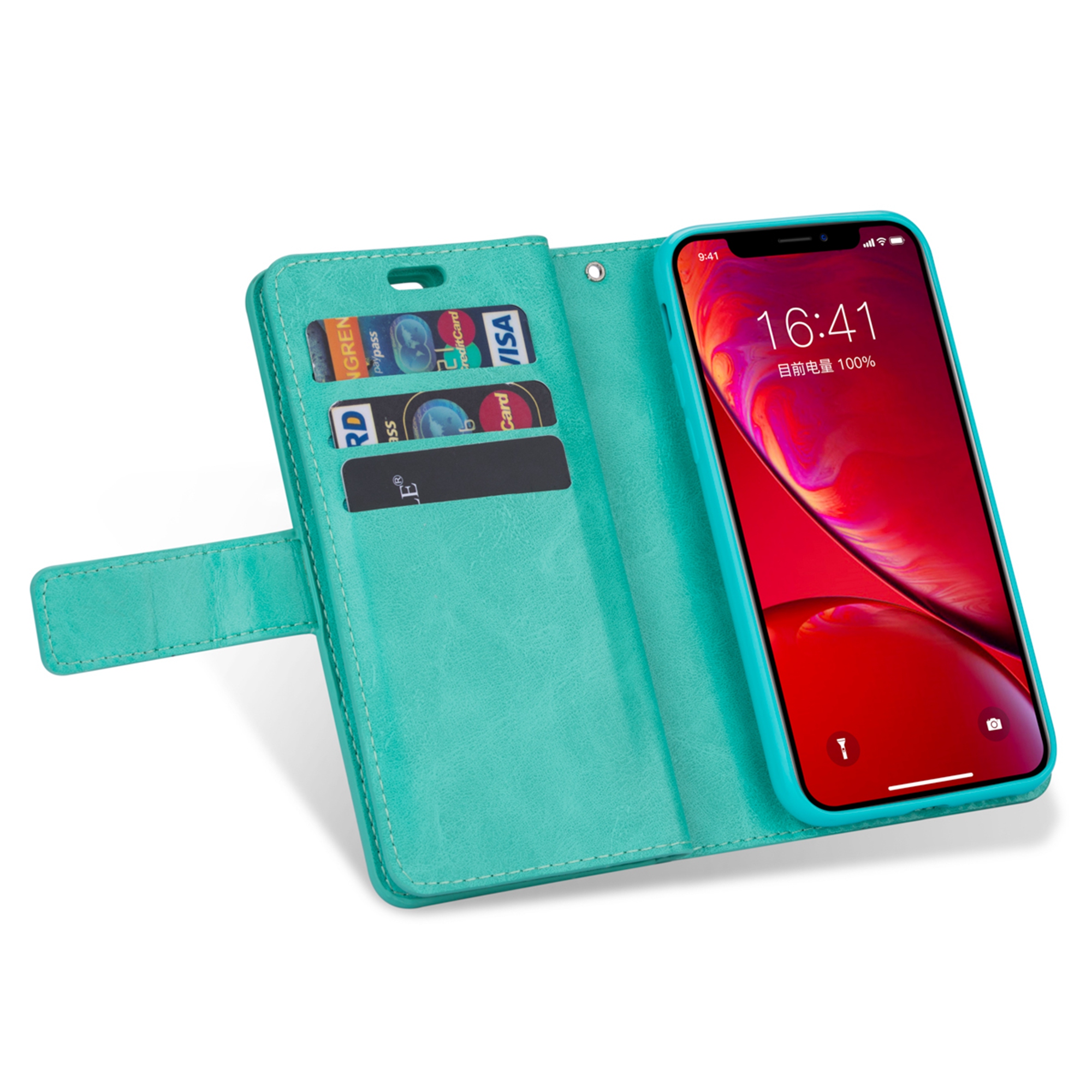 iPhone 11 Pro Max 6.5 inch Wallet Case, Dteck 9 Card Slots Premium Leather Zipper Purse case Flip Kickstand Folio Magnetic with Wrist Strap Credit Cash Cover For Apple iPhone 11 Pro Max, Mint - image 5 of 7