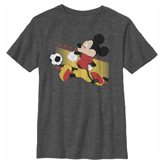 Disney Characters Germany Kick Boy's Crew Tee, Charcoal Heather, Large