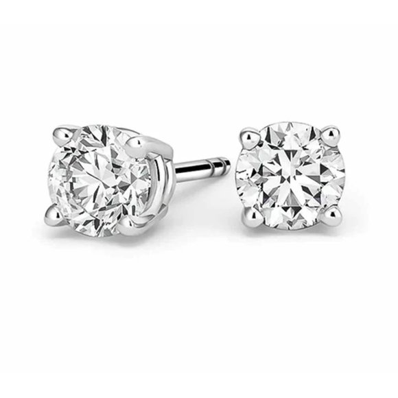 Paris Jewelry 14k White Gold 1/2 Carat Round Solitaire Created White Diamond Stud Earrings (G-H, SI)
