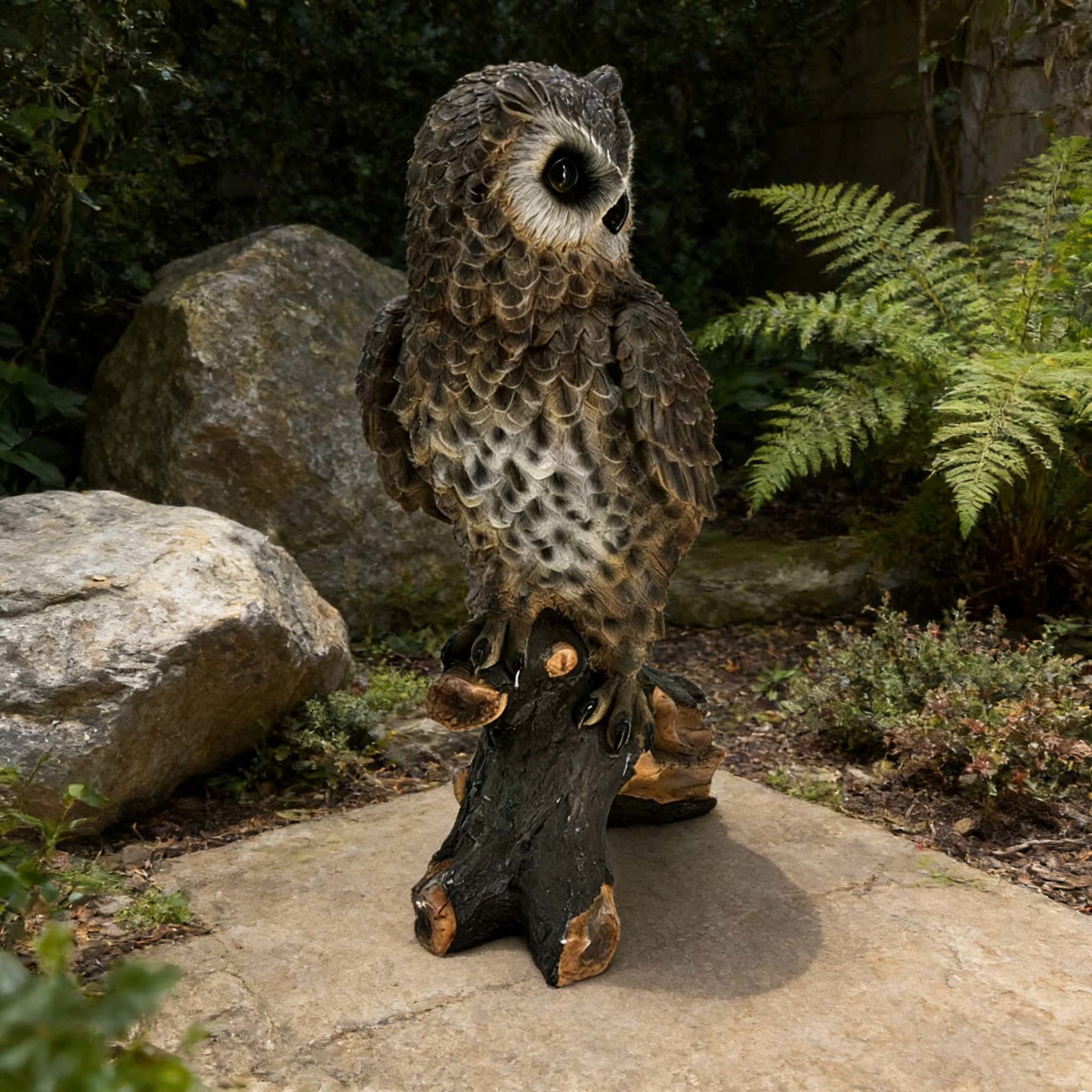 GDF Studio Owl Resin Indoor/Outdoor Guardian Statue, Weather-Resistant Decor Figurine for Garden & Courtyard