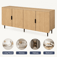 thumbnail image 5 of Entrintou 64.8"Fluted Sideboard Buffet Cabinet,4 Door,6 Center-Support Legs,150 lb Top, For Dining Room, Living Room,Oak color with Black Hardware, 5 of 12
