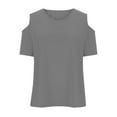 thumbnail image 4 of DeHolifer Girls T-Shirts Solid Color Off The Shoulder Cute Crewneck Short Sleeve Summer Trendy Tee Tops,Gray,7 Years, 4 of 4