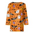 thumbnail image 4 of Womens 3/4 Sleeve Tops Halloween Crewneck Print Causal Loose Fit Three Quarter Sleeve T Shirts Saffron 3XL, 4 of 5